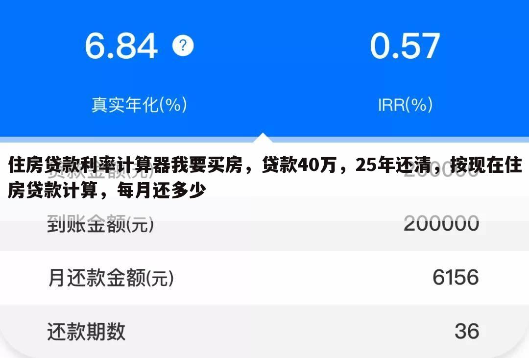 住房贷款利率计算器我要买房，贷款40万，25年还清，按现在住房贷款计算，每月还多少