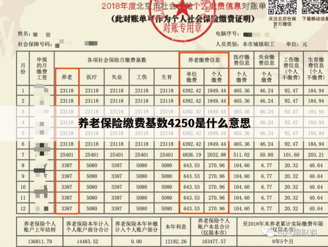 养老保险缴费基数4250是什么意思