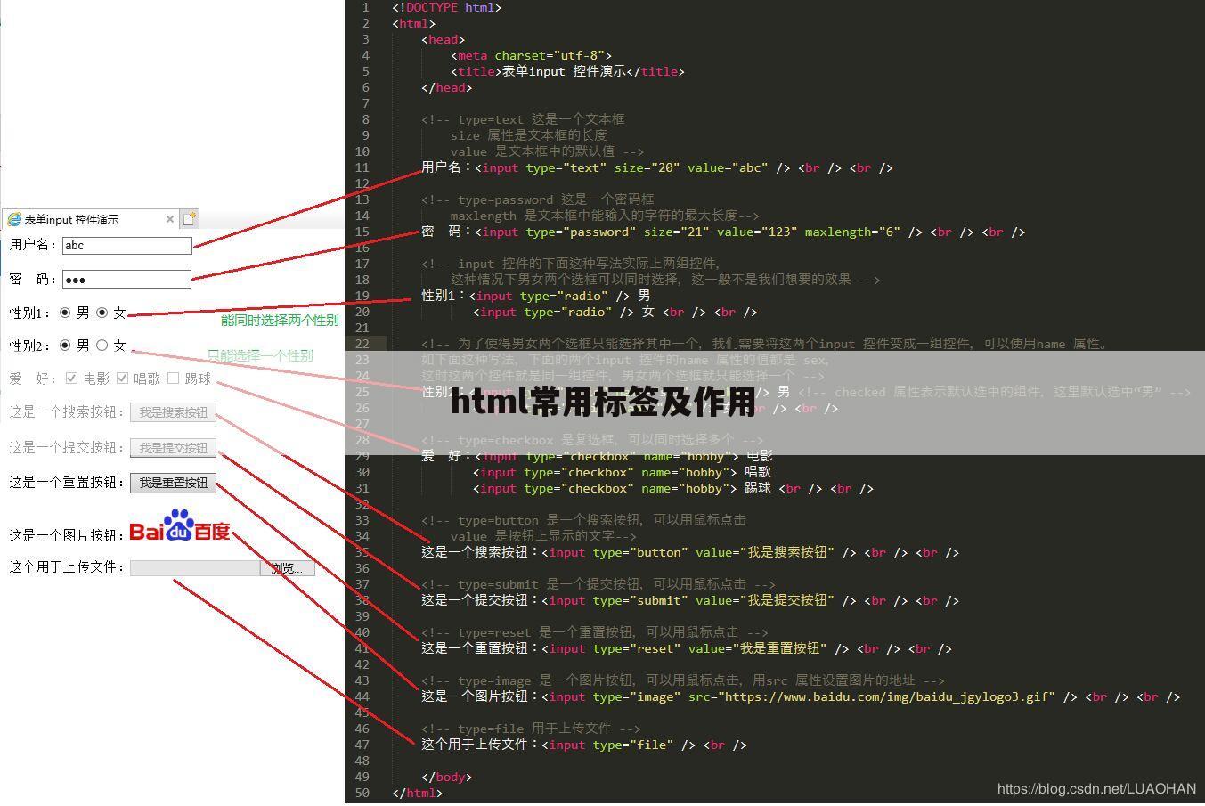 html常用标签及作用