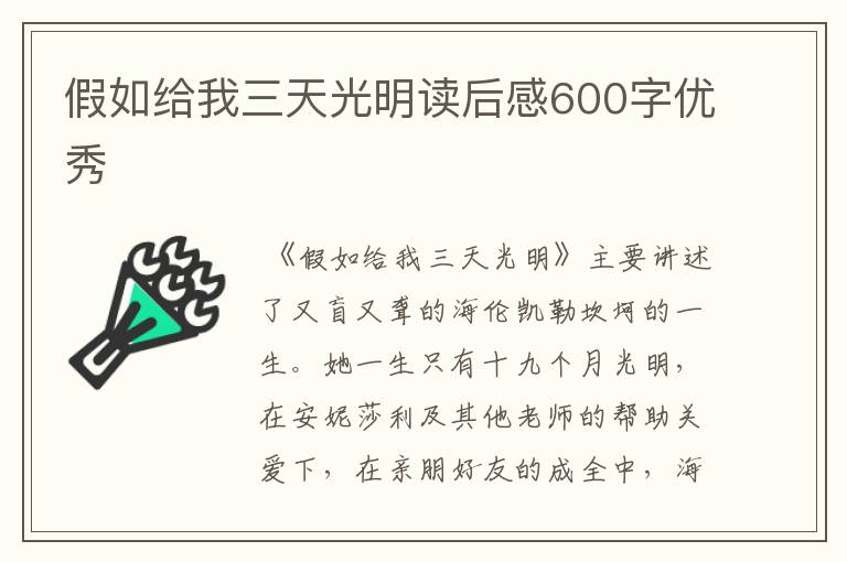 假如给我三天光明读后感600字优秀