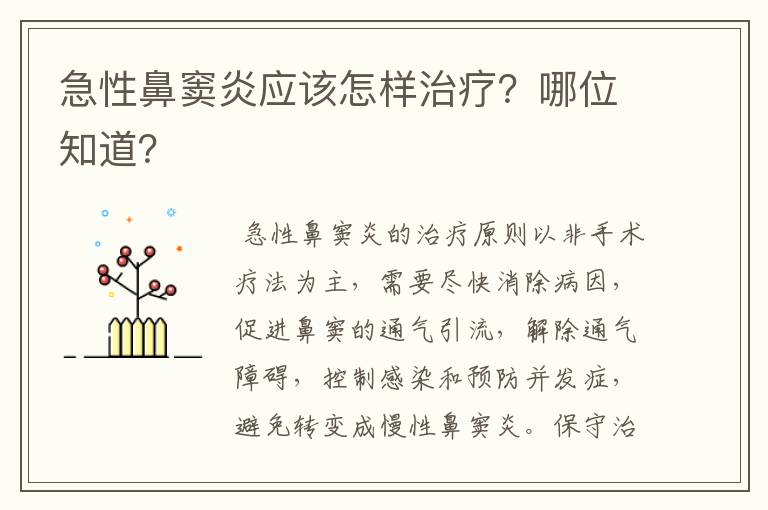 急性鼻窦炎应该怎样治疗？哪位知道？