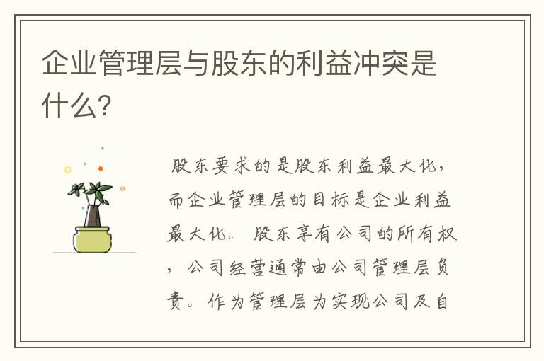 企业管理层与股东的利益冲突是什么？