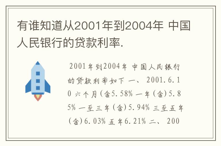 有谁知道从2001年到2004年 中国人民银行的贷款利率.