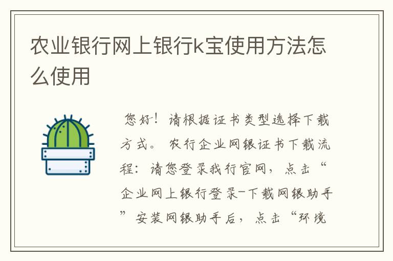 农业银行网上银行k宝使用方法怎么使用