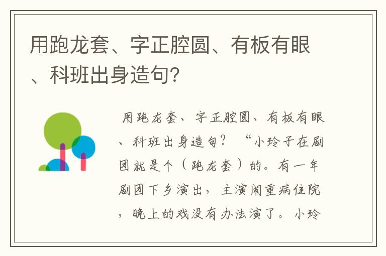 用跑龙套、字正腔圆、有板有眼、科班出身造句？