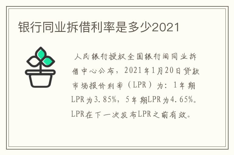 银行同业拆借利率是多少2021