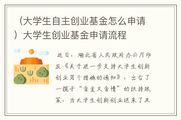 （大学生自主创业基金怎么申请）大学生创业基金申请流程