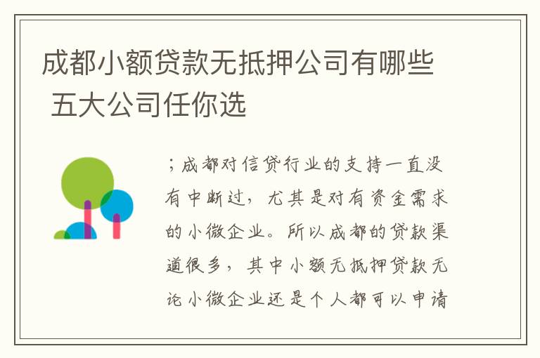 成都小额贷款无抵押公司有哪些 五大公司任你选