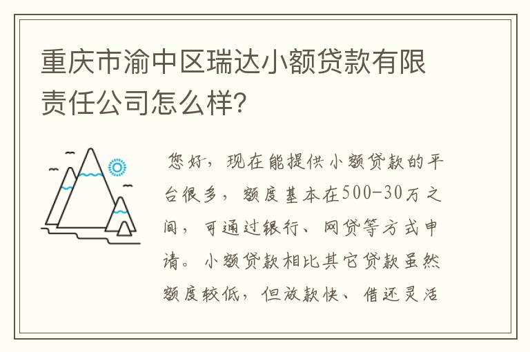 重庆市渝中区瑞达小额贷款有限责任公司怎么样？