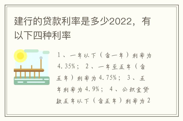 建行的贷款利率是多少2022，有以下四种利率