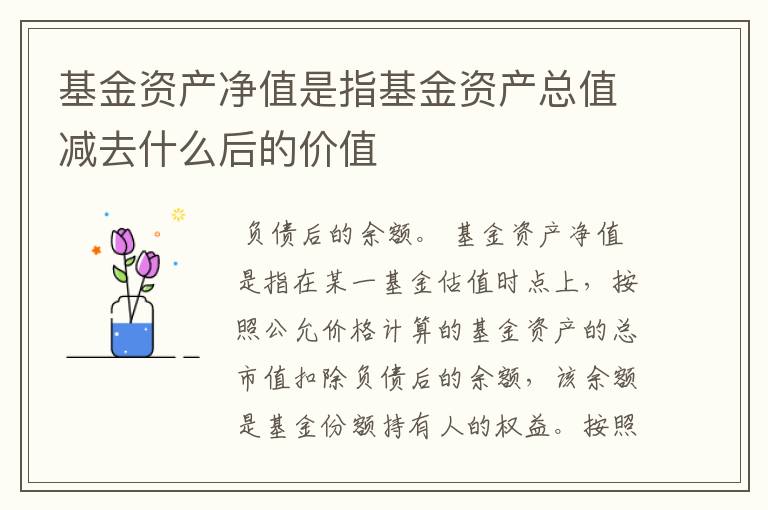 基金资产净值是指基金资产总值减去什么后的价值