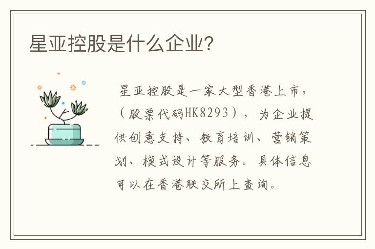 星亚控股是什么企业？