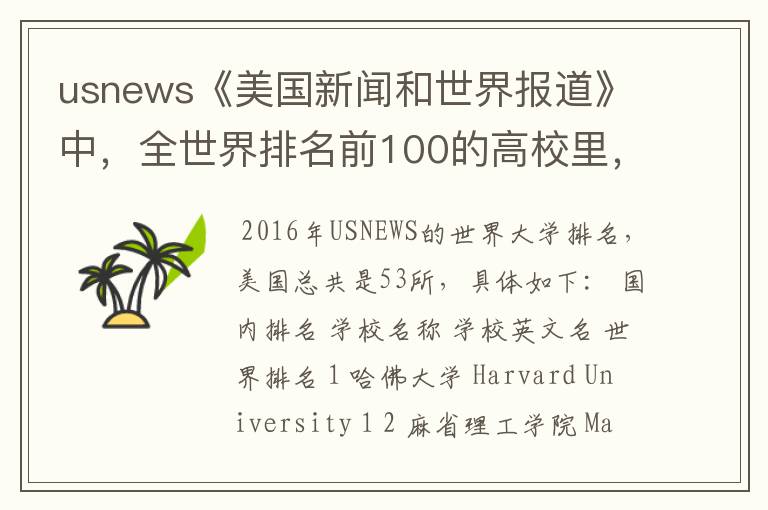 usnews《美国新闻和世界报道》中，全世界排名前100的高校里，美国占了多少所