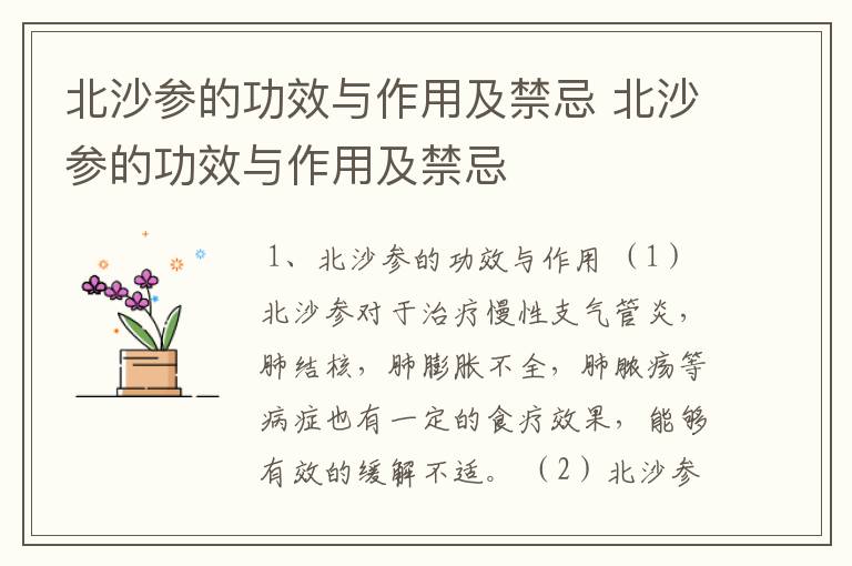 北沙参的功效与作用及禁忌 北沙参的功效与作用及禁忌