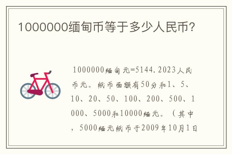 1000000缅甸币等于多少人民币？