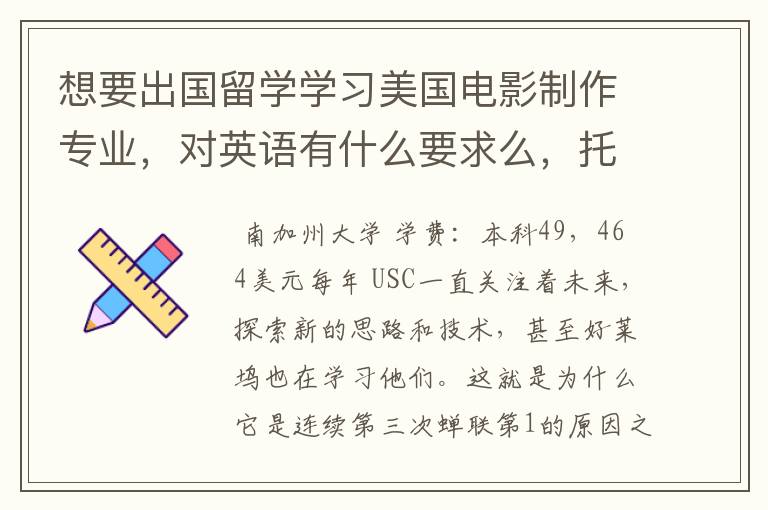 想要出国留学学习美国电影制作专业，对英语有什么要求么，托福分数要达到多少分？