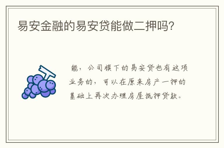 易安金融的易安贷能做二押吗？