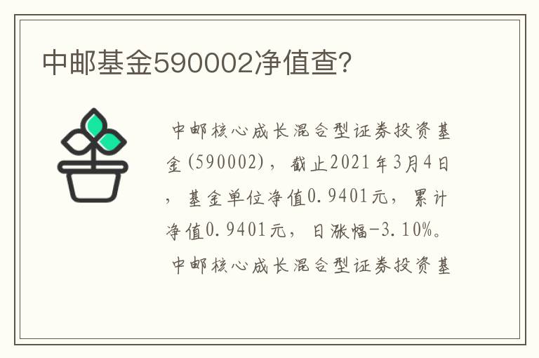 中邮基金590002净值查？