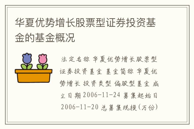 华夏优势增长股票型证券投资基金的基金概况