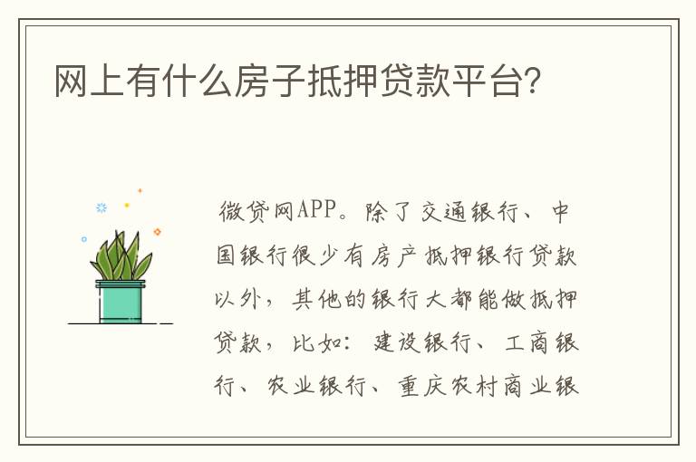 网上有什么房子抵押贷款平台？