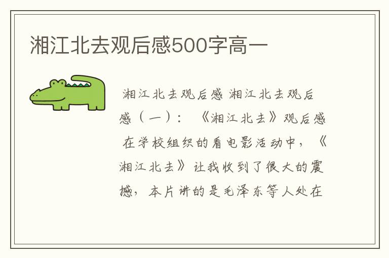 湘江北去观后感500字高一