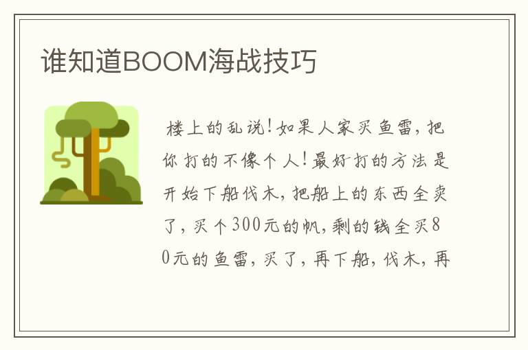 谁知道BOOM海战技巧