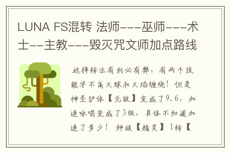 LUNA FS混转 法师---巫师---术士--主教---毁灭咒文师加点路线