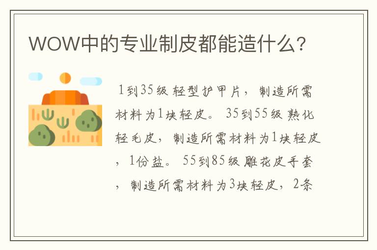 WOW中的专业制皮都能造什么?