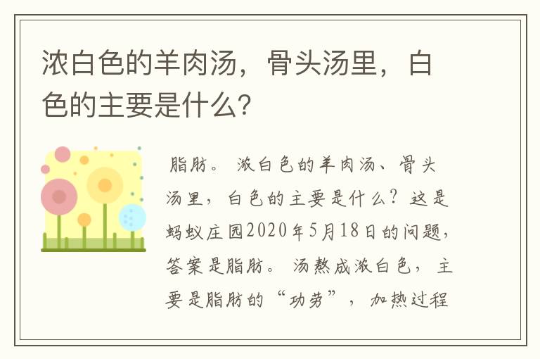 浓白色的羊肉汤，骨头汤里，白色的主要是什么？