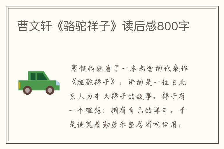 曹文轩《骆驼祥子》读后感800字