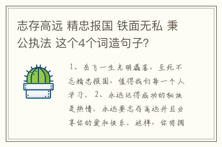 志存高远 精忠报国 铁面无私 秉公执法 这个4个词造句子？