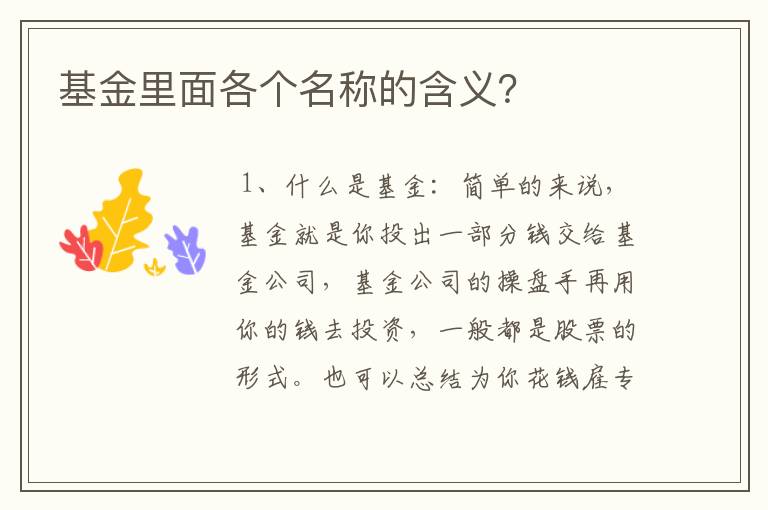 基金里面各个名称的含义？