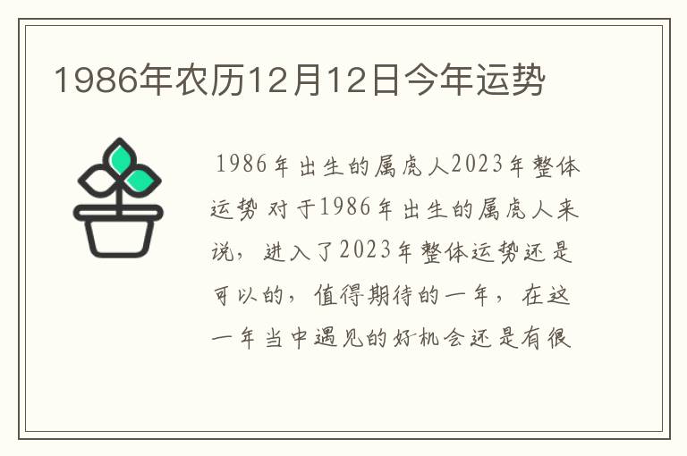 1986年农历12月12日今年运势