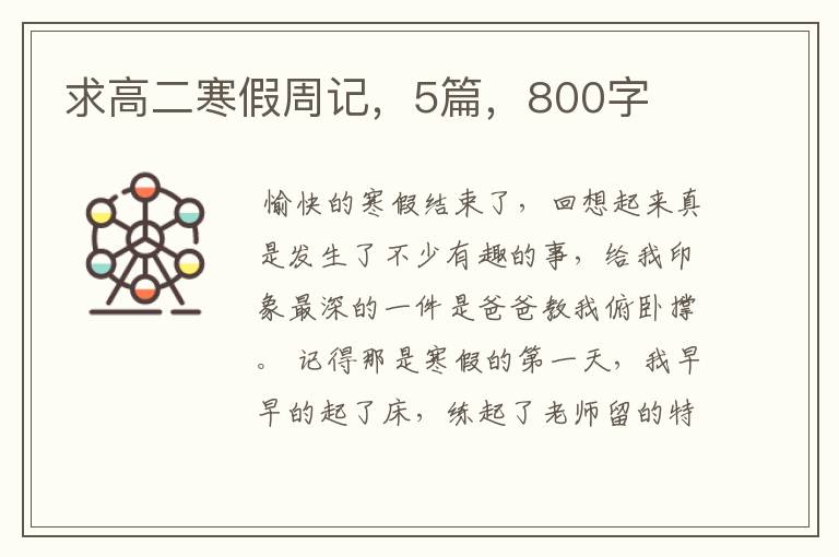 求高二寒假周记，5篇，800字