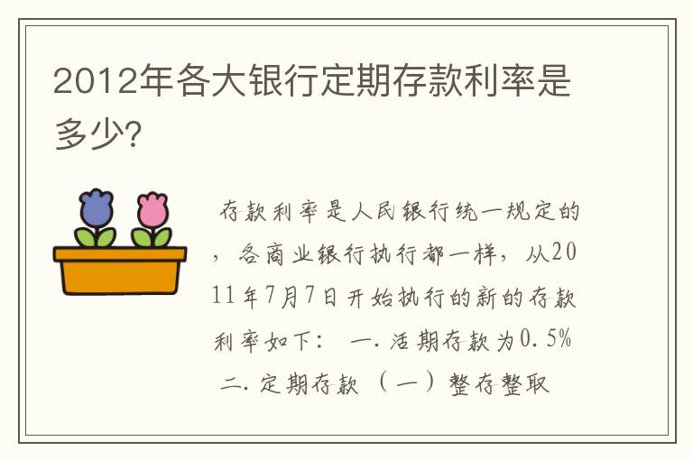 2012年各大银行定期存款利率是多少？