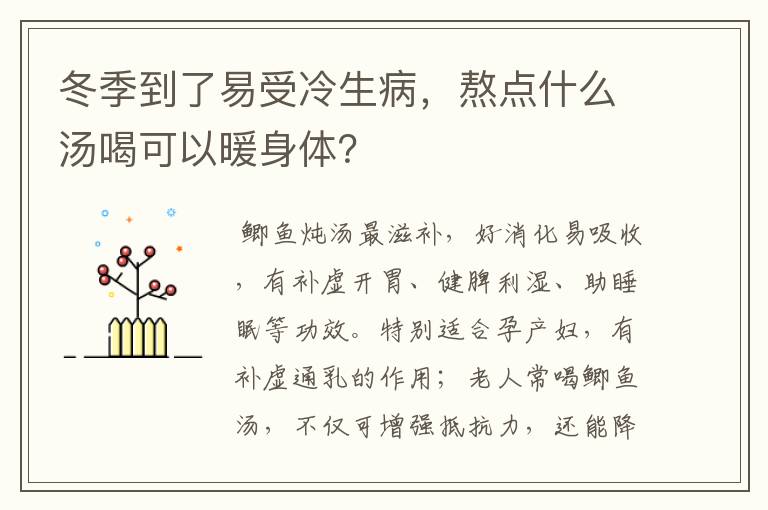 冬季到了易受冷生病，熬点什么汤喝可以暖身体？