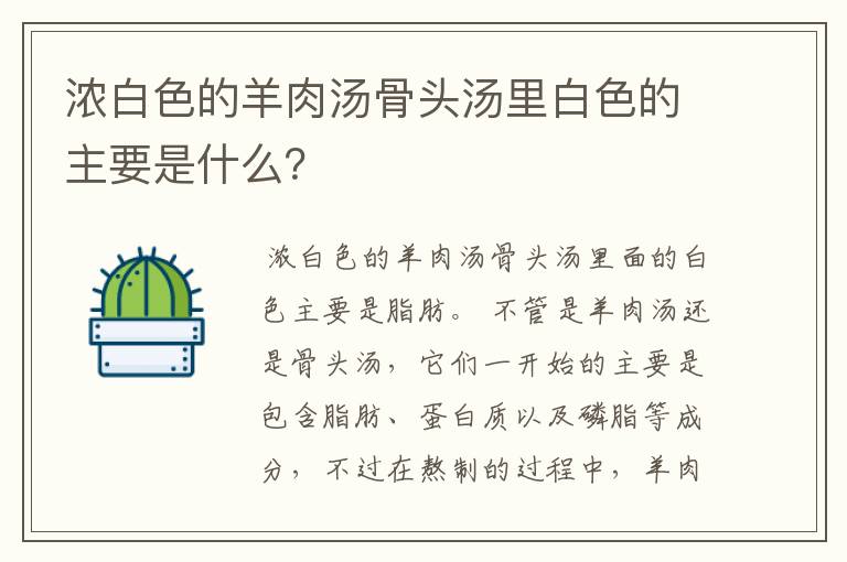 浓白色的羊肉汤骨头汤里白色的主要是什么？