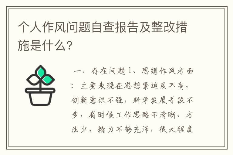 个人作风问题自查报告及整改措施是什么?