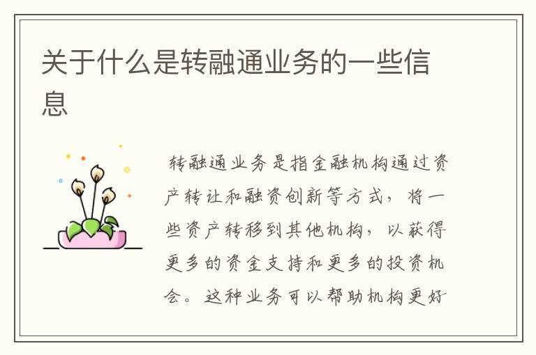 关于什么是转融通业务的一些信息