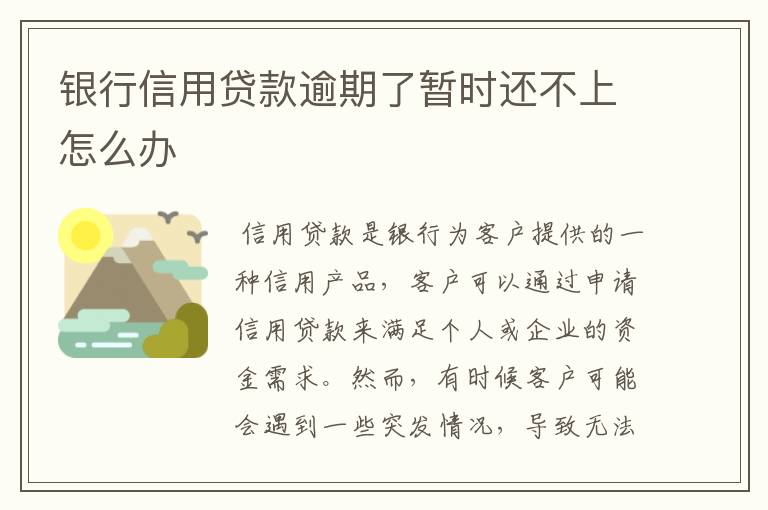 银行信用贷款逾期了暂时还不上怎么办