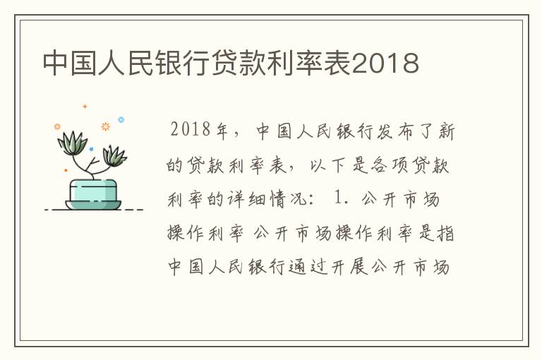 中国人民银行贷款利率表2018