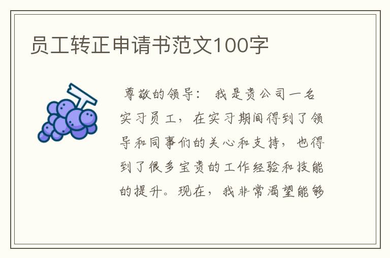 员工转正申请书范文100字